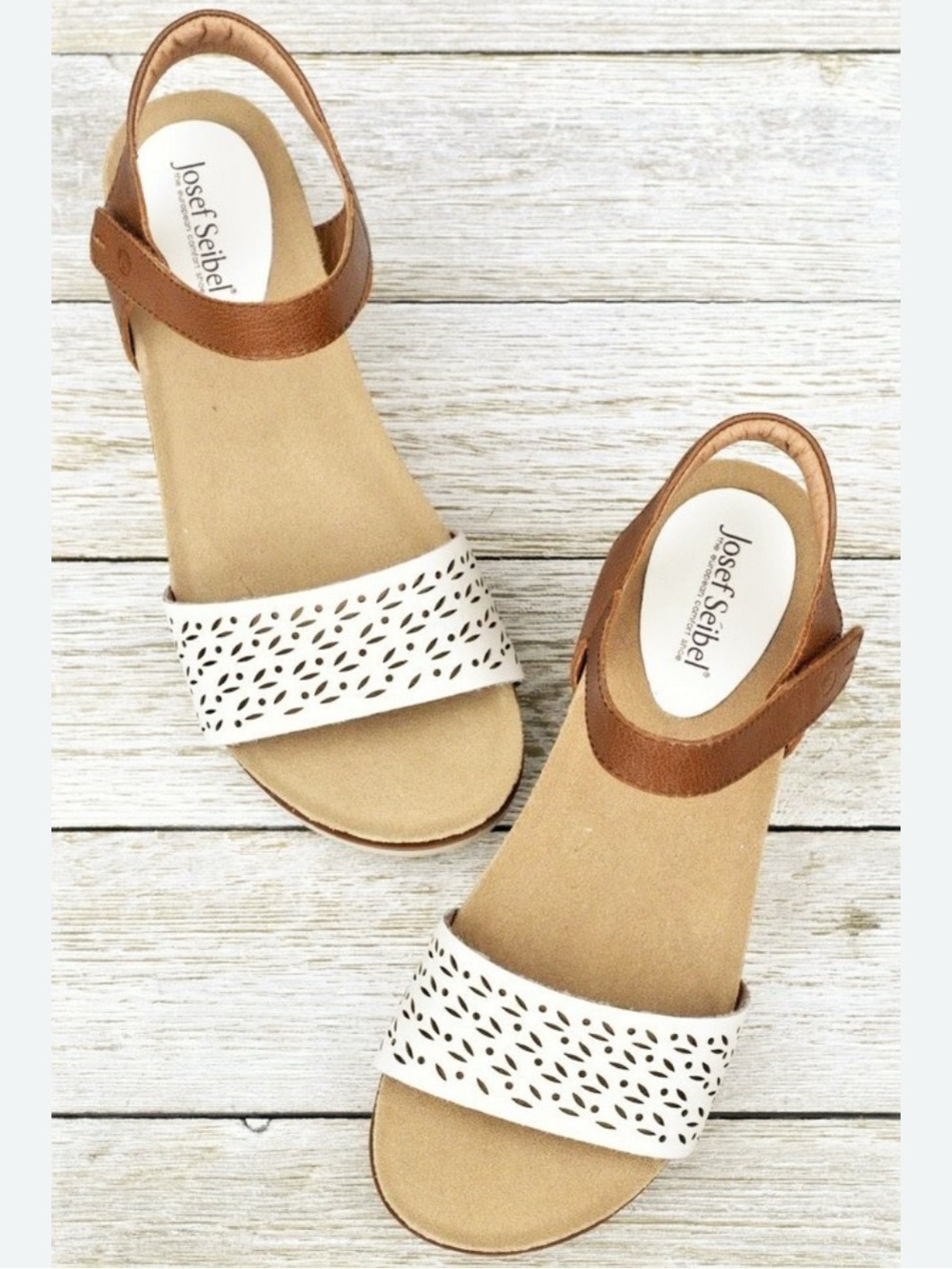 Josef Seibel White and Brown Perforated Slide Sandals like new size 38 / 7.5 - Picture 6 of 10